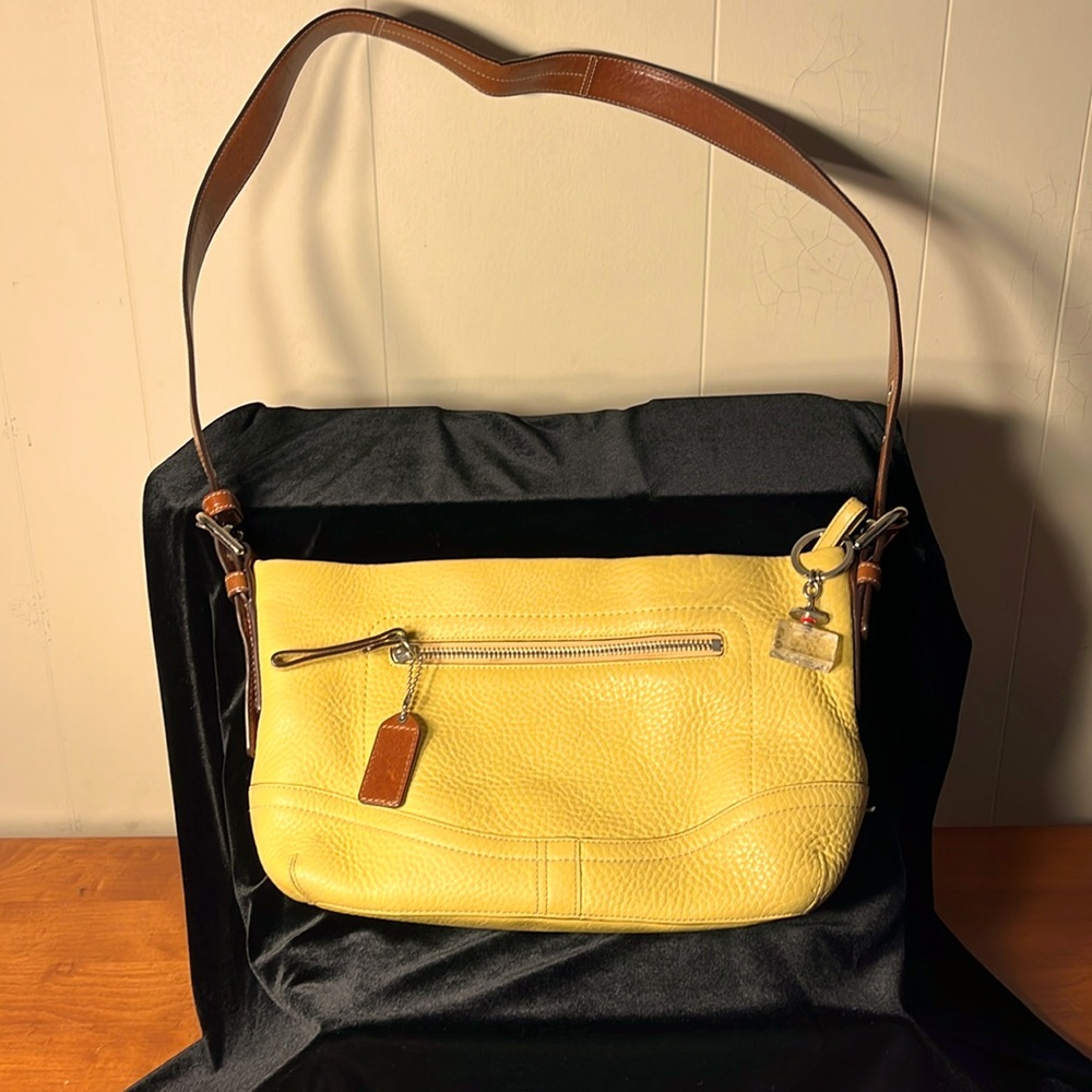 Coach Yellow and Brown Leather Shoulder Bag with Elegant Design